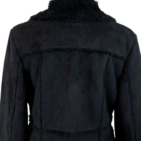 VINTAGE 90's MUDD Y2K Black Faux Suede Button Up Coat Faux Fur Lining Size Large - Picture 6 of 7